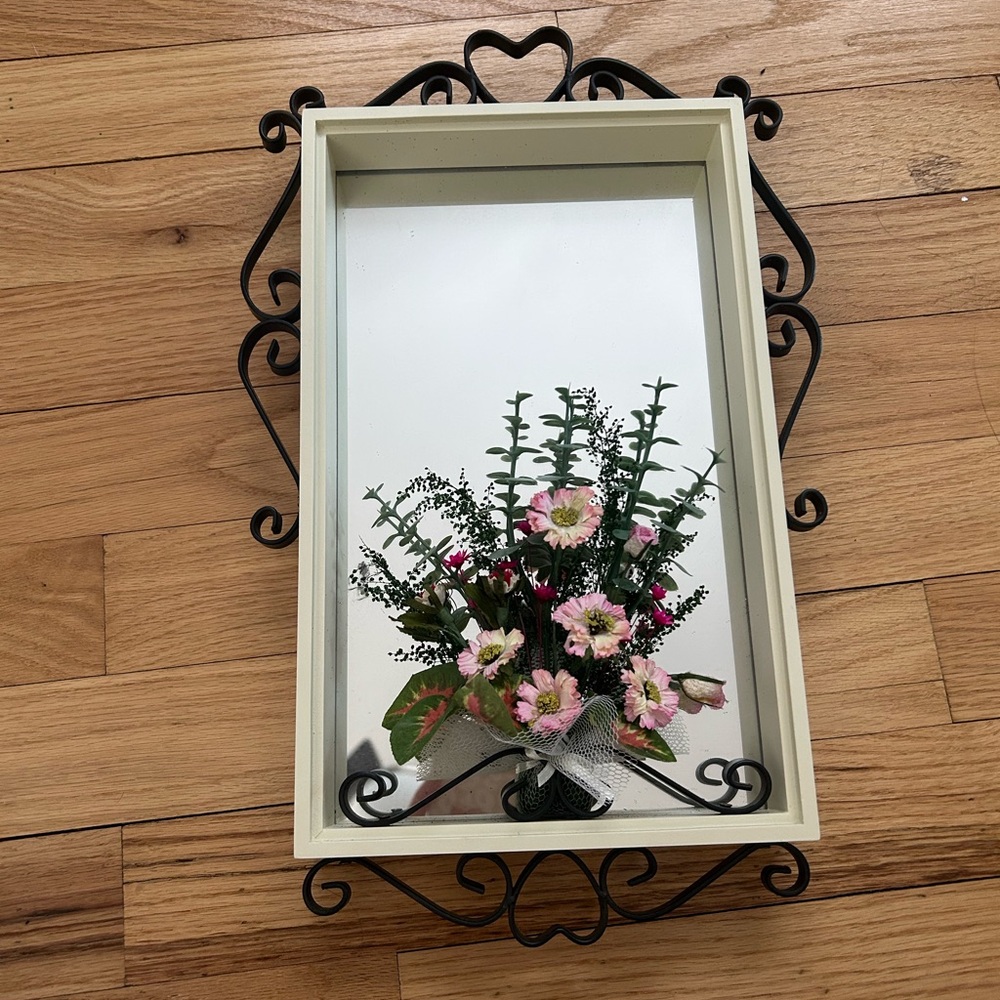 Floral Wall Mirror with Black Metal Frame
